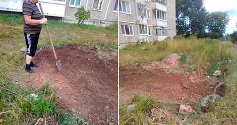 68-летняя салдинка закопала яму после работы коммунальщиков