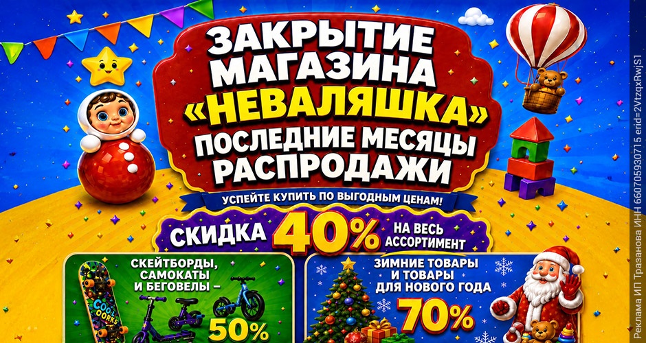 Большая распродажа в магазине «Неваляшка»: скидки от 40% до 70% Большая распродажа в магазине «Неваляшка»: скидки от 40% до 70%